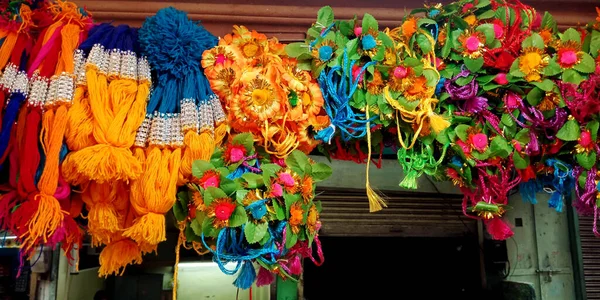 Districto Katni India Agosto 2019 Hermosa Guirnalda Flores Artificiales Coloridas — Foto de Stock