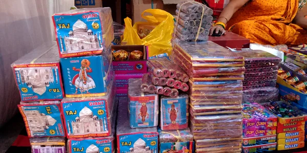 District Katni India Οκτωβρίου 2019 Colorful Crackers Presented Asian Vender — Φωτογραφία Αρχείου