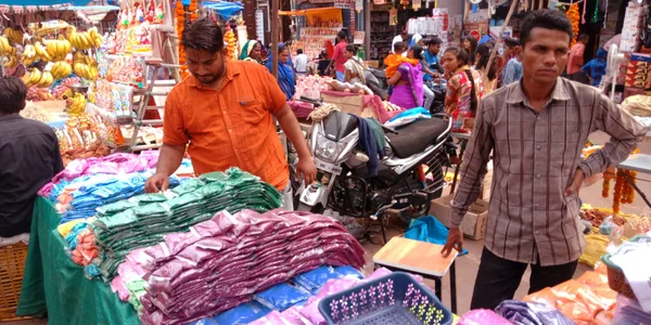 District Katni India Październik Października 2019 Azjatycki Sklepikarz Sprzedający Kolory — Zdjęcie stockowe