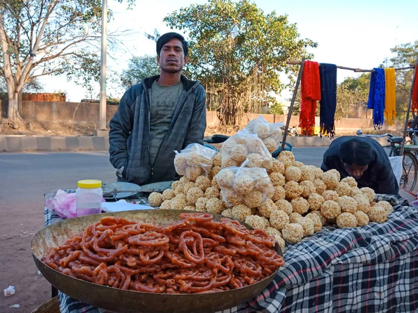 District Katni India February 2020 Asian Boy Selling Traditional Jalebi — Stock Photo, Image