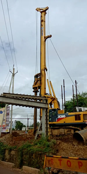 District Katni India Settembre 2019 Lavori Costruzione Strade Indiane Corso — Foto Stock