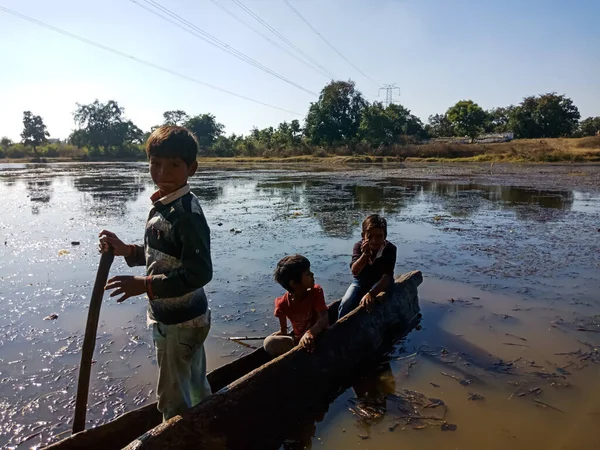 District Katni India January 2020 Asijské Vesnické Děti Vesnické Děti — Stock fotografie