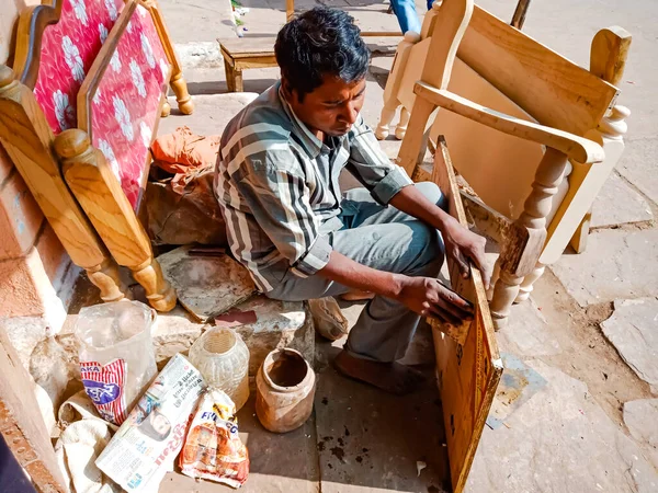 District Katni India January 2020 Indian Woodworker Working Workshop — Stock Photo, Image