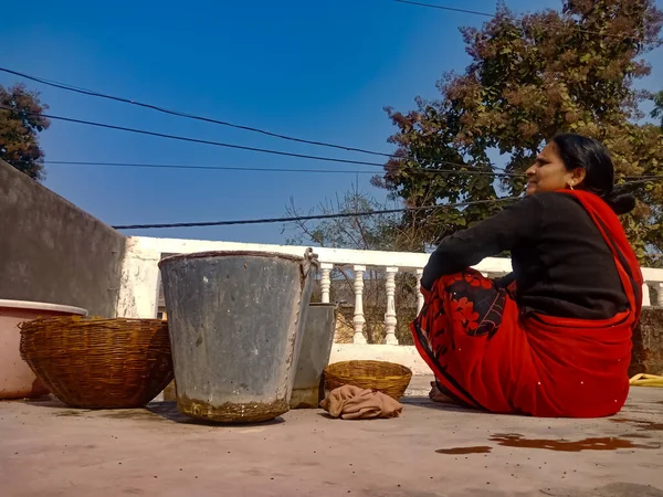 Districto Katni India Enero 2020 Una Mujer Del Pueblo Indio — Foto de Stock