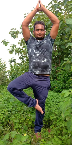 District Katni India September 2019 Indian Village Man Doing Yogasana — Stock Photo, Image