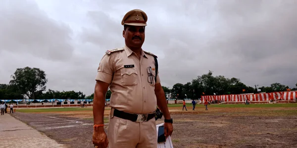 Stadt Katni Indien August 2019 Unterinspektor Der Indischen Polizei Einsatz — Stockfoto