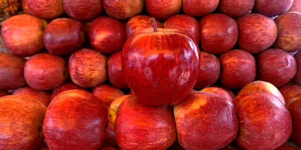 Klaster Gospodarstwa Świeże Czerwone Pyszne Owoce Jabłka Stworzone Kroku Ustawionym — Zdjęcie stockowe