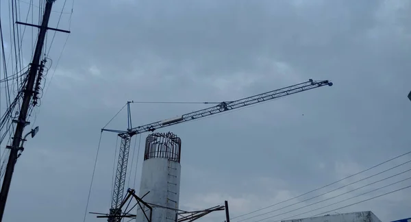 Lavori Costruzione Ponti Cementati Sfondo Cielo — Foto Stock