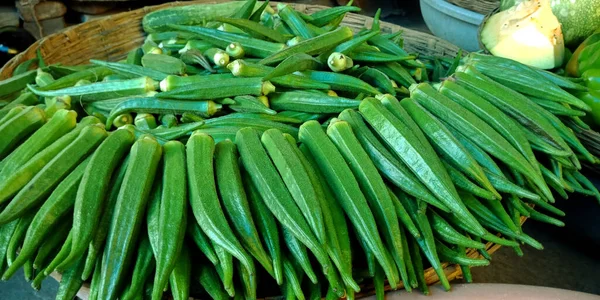 Fresco Verde Ladyfinger Aislar Con Mezcla Agricultura Producir Agricultores Mercado —  Fotos de Stock