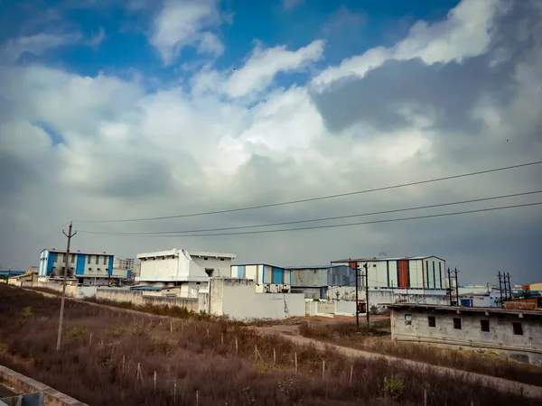 Vue Zone Industrielle Avec Beau Fond Bleu Ciel — Photo