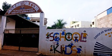 DISTRICT KATNI, INDIA - AĞUSTOS 01, 2019: Sanskar Bharti Devlet Okulu Katni Binası.