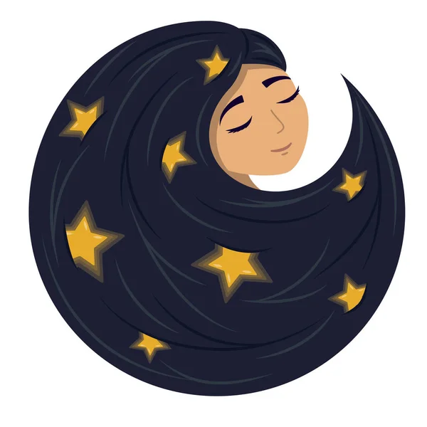 Portrait d'une fille de nuit avec des cheveux bleus et des étoiles en eux . — Image vectorielle