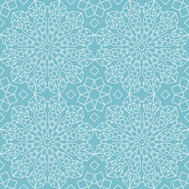 Mavi arkaplanda beyaz bir geometrik desen tekrarlanır.