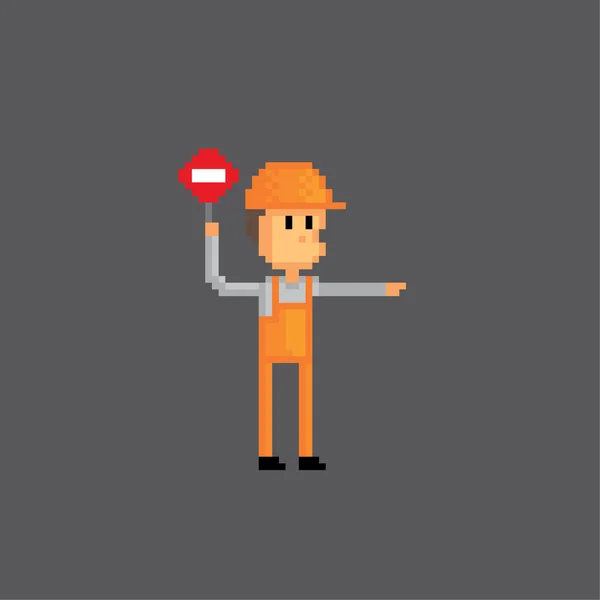 Road worker icon. Pixel art. Old school computer graphic. 8 bit video game. Game assets 8-bit sprite. 16-bit. — Stock Vector