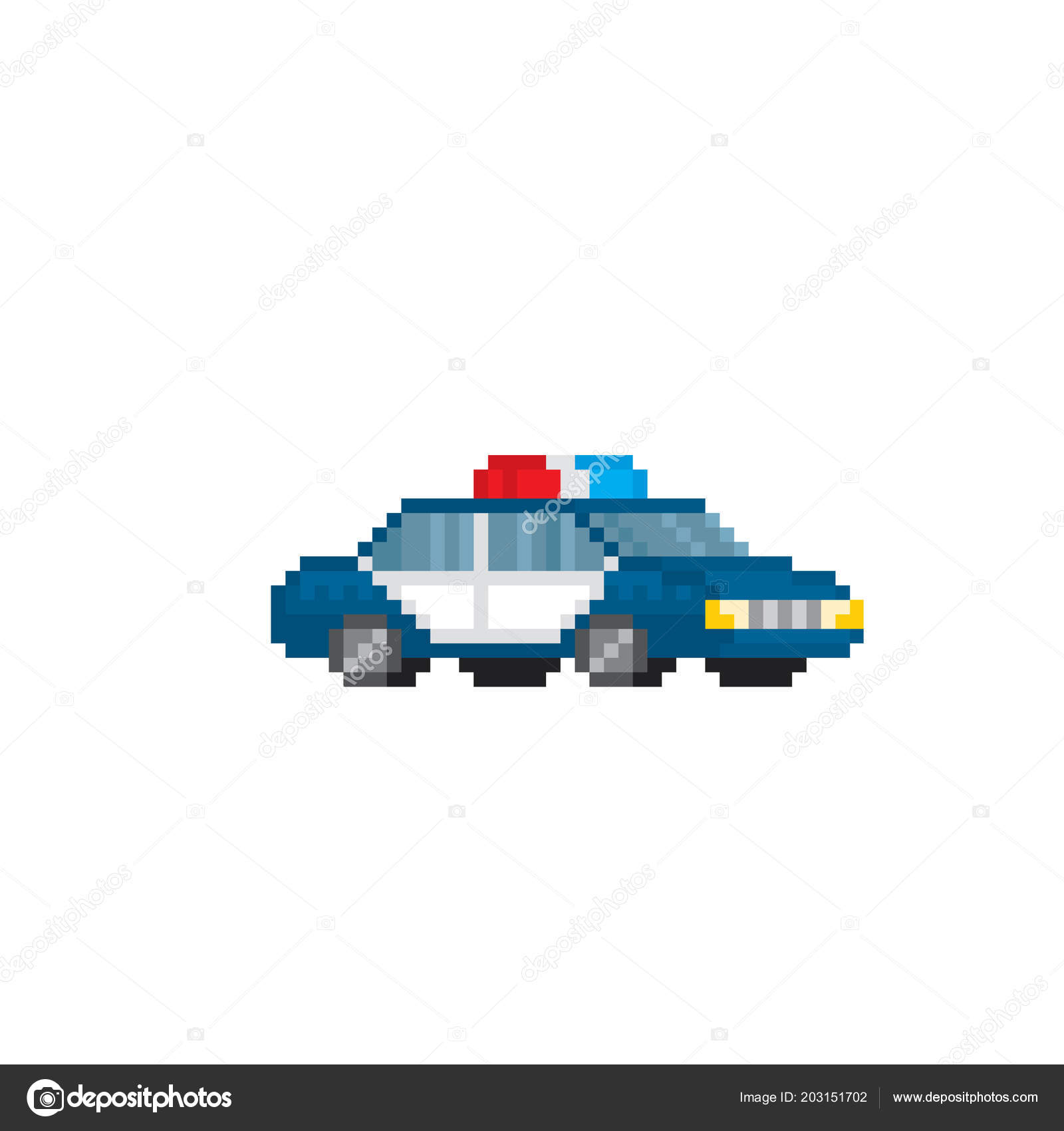 Pixels de carros de polícia de 8 bits para ativos de jogos e padrões de  ponto de cruz em ilustrações vetoriais