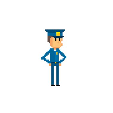 Polis karakter. Piksel sanat. Eski okul bilgisayar grafik. 8 bit video oyunu. Oyun kıymetler 8-bit sprite.