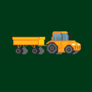 Çiftlik traktörü. Tarım makineleri. Eski okul bilgisayar grafik stili. Dekoratif unsur tasarım logo, etiket, web, mobil uygulama oyun kıymetler 8-bit sprite için.