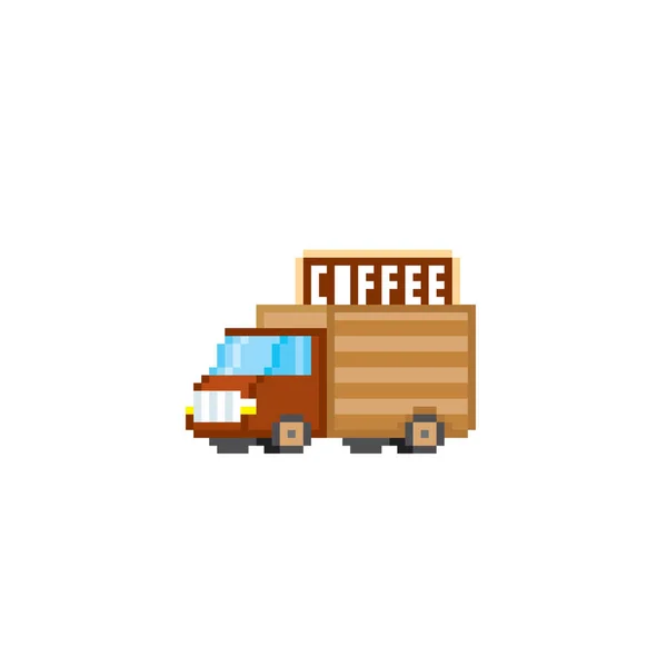 The coffee van. Street food. Pixel art. Old school computer graphic. 8 bit video game. Game assets 8-bit sprite. — Stock Vector