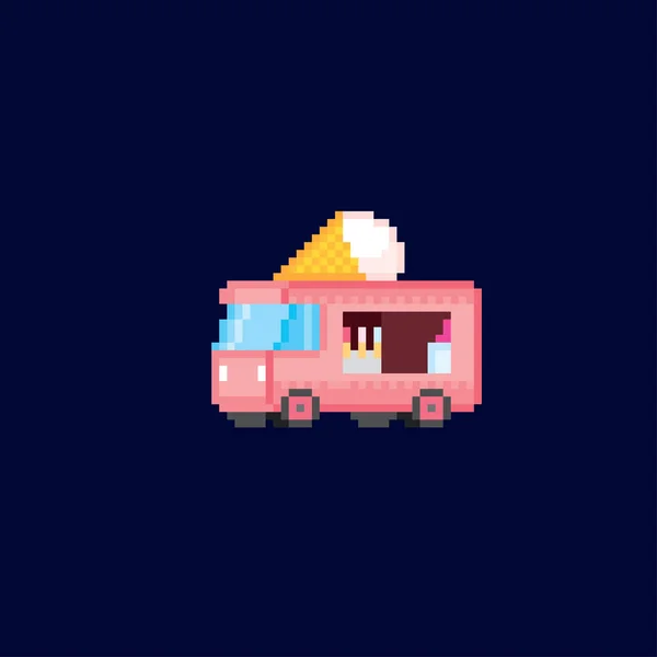 The ice cream van. Street food. Pixel art. Old school computer graphic. 8 bit video game. Game assets 8-bit sprite. — Stock Vector