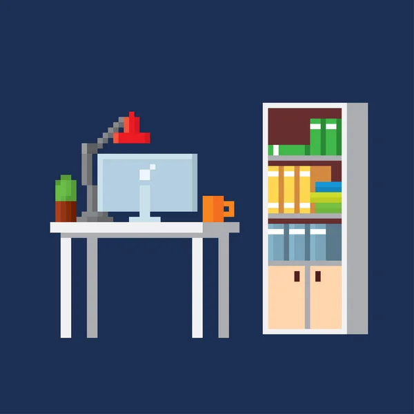 Büromöbel Und Ausstattung Pixelkunst Computergrafik Alter Schule Bit Videospiel Spielvorteile — Stockvektor