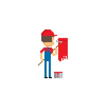 Alt duvar boyar. Eski okul bilgisayar grafik stili. Dekoratif unsur tasarım logo, etiket, web, mobil uygulama oyun kıymetler 8-bit sprite için. Düz illüstrasyon