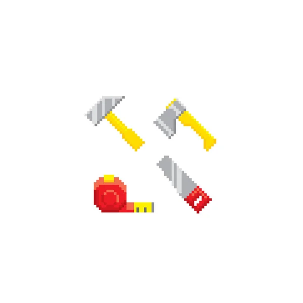 Verktyg för hem reparation. Uppsättning ikoner. Old school dator grafisk stil. Dekorativt element design för logotypen, klistermärke, webb, mobila app. spelet tillgångar 8-bitars sprite. Flat illustration — Stock vektor