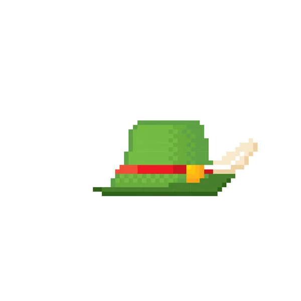Zelené Německo kostým oktoberfest klobouk ikonu. Dekorativní prvek designu loga, nálepka, web, mobilní aplikace herní aktiva 8-bit sprite. Plochý obrázek. — Stockový vektor
