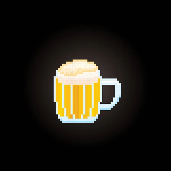 Sklenicí piva na bílém pozadí. Dekorativní prvek designu loga, nálepka, web, mobilní aplikace herní aktiva 8-bit sprite. Plochý obrázek. — Stockový vektor