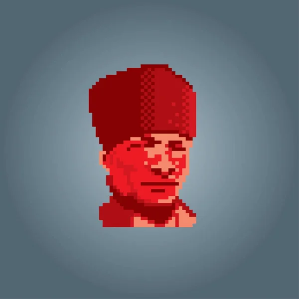 Mustafa Kemal. Pixel umění. Stará škola grafiky počítače. 8 bitů videohry. Herní prvky 8-bit sprite. — Stockový vektor