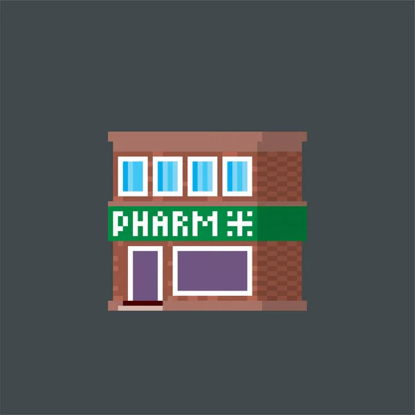 Farmacia. Pixel art. Gráfico de computadora de la vieja escuela. Videojuego de 8 bits. Activos del juego sprite de 8 bits. 16 bits . — Archivo Imágenes Vectoriales