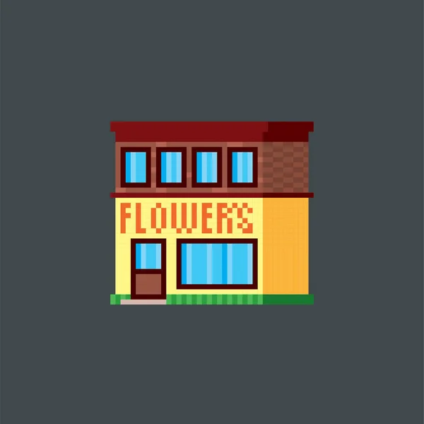 Flower shop. Pixel art. Old school computer graphic. 8 bit video game. Game assets 8-bit sprite. 16-bit. — Stok Vektör