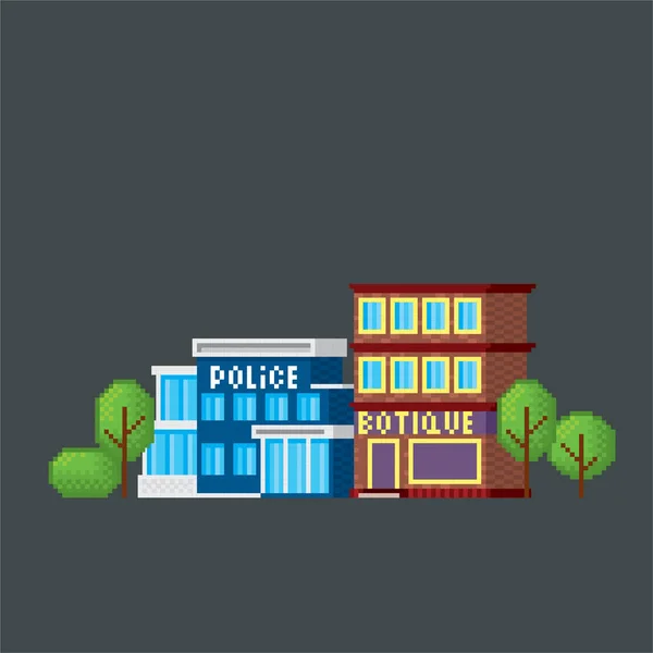 Police station. Pixel art. Old school computer graphic. Element design stickers, logo, mobile app, menu. 8 bit video game. Game assets 8-bit sprite. 16-bit. — Stock Vector