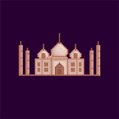 Taj mahal. Piksel sanat. Eski okul bilgisayar grafik. Öğe tasarım çıkartmalar, logo, mobil uygulaması, menü. 8 bit video oyunu. Oyun kıymetler 8-bit sprite. 16-bit.