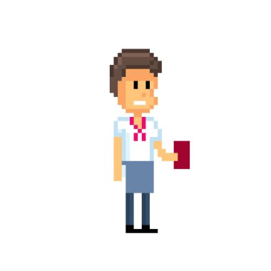 Garson. Piksel sanat. Eski okul bilgisayar grafik. 8 bit video oyunu. Oyun kıymetler 8-bit sprite.