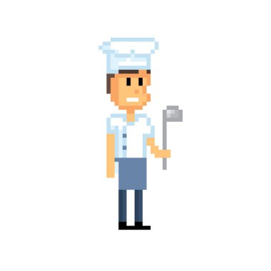 Şef. Piksel sanat. Eski okul bilgisayar grafik. 8 bit video oyunu. Oyun kıymetler 8-bit sprite.