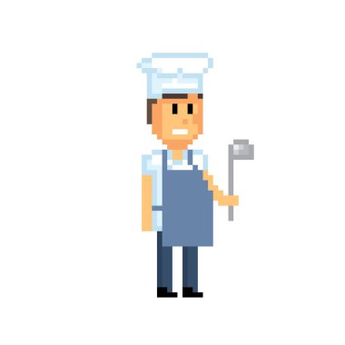 Şef. Piksel sanat. Eski okul bilgisayar grafik. 8 bit video oyunu. Oyun kıymetler 8-bit sprite.