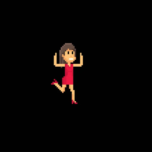 A young woman is dancing. Pixel art. Old school computer graphic. 8 bit video game. Game assets 8-bit sprite. — Stock Vector