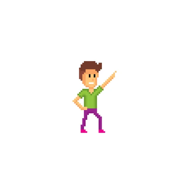 Een jongeman is dansen. Pixelart. Old school computer grafisch. 8 bit videogame. Spel activa 8-bit sprite. — Stockvector