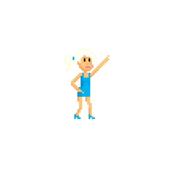 A young woman is dancing. Pixel art. Old school computer graphic. 8 bit video game. Game assets 8-bit sprite. — Stock Vector