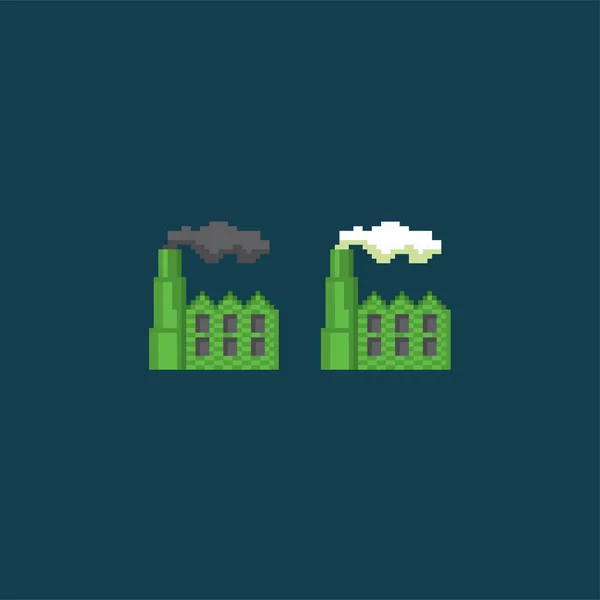 Factory. Environmental Protection. Ecology. Clean energy. Pixel art. Old school computer graphic. Element design stickers, logo, mobile app, menu. 8 bit video game. Game assets 8-bit sprite. 16-bit.