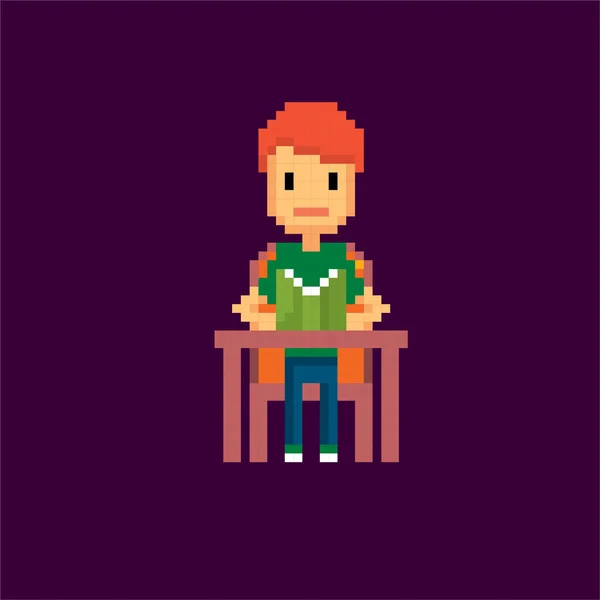Reader in the library. Young man. Pixel art. Old school computer graphic. Element design stickers, logo, mobile app, menu. 8 bit video game. Game assets 8-bit sprite. 16-bit. — Stock Vector