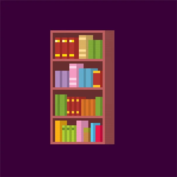 Bookcase. Pixel art. Old school computer graphic. Element design stickers, logo, mobile app, menu. 8 bit video game. Game assets 8-bit sprite. 16-bit. — Stock Vector