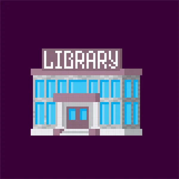 Edifício da biblioteca. Arte Pixel. Gráfico de computador da velha escola. Elemento adesivos de design, logotipo, aplicativo móvel, menu. Jogo de vídeo de 8 bits. Ativos do jogo 8-bit sprite. 16-bit . —  Vetores de Stock