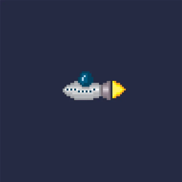 Ruimteschip, raket, UFO. Pixel art. Oude school computer afbeelding. 8-bits video game. Game-elementen 8-bits sprite. Spelelementen. — Stockvector