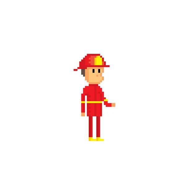 Bombero. Pixel art. Gráfico de computadora de la vieja escuela. Videojuego de 8 bits. Activos del juego sprite de 8 bits . — Archivo Imágenes Vectoriales