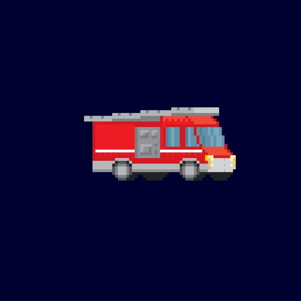 Fire engine. Pixel art. Old school computer graphic. 8 bit video game. Game assets 8-bit sprite. — Stock Vector