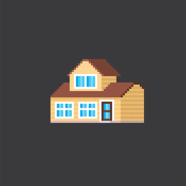 Maison de banlieue privée. Pixel art. Ordinateur graphique de la vieille école. Jeu vidéo 8 bits. Actifs du jeu sprite 8 bits . — Image vectorielle