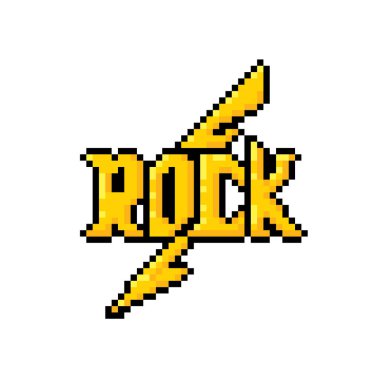 Taş gibi. Rock müziğin, rock 'n roll müziğinin amblemi. Piksel sanatı. 8 bit video oyunu. 8-bit peri. İzole vektör çizimi. Çıkartmalar, logo, nakış ve mobil uygulama için tasarım.