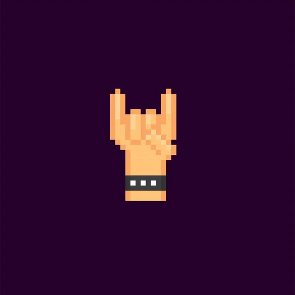 Rock Gesztus Szimbólum Nehézfém Kézmozdulat Pixel Művészet Bites Videojáték Bites — Stock Vector