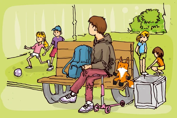 Young Father Watches His Daughter Playground Royalty Free Stock Illustrations